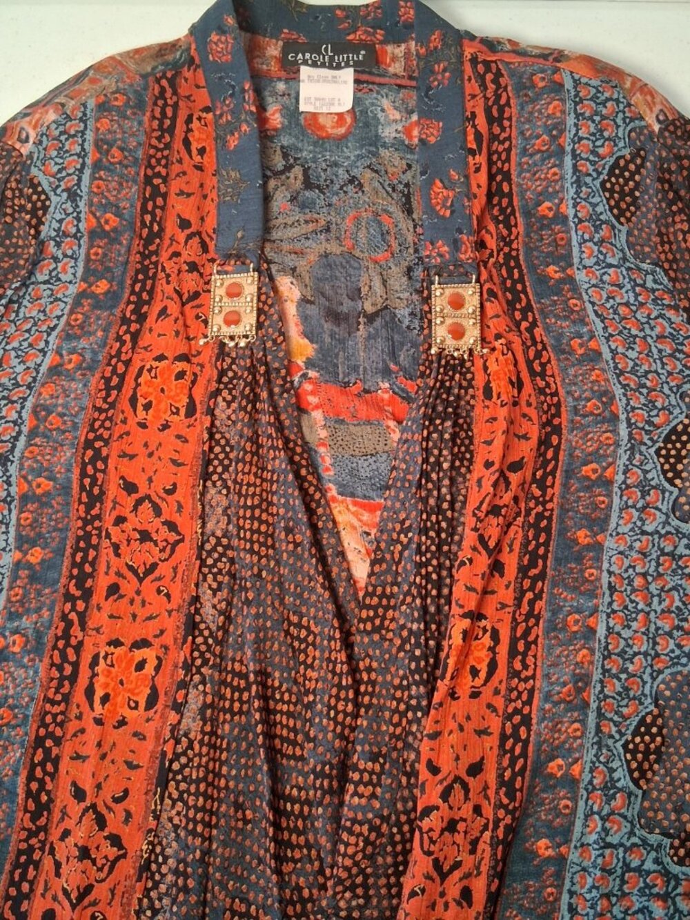 Vintage 1990s Carole Little Petites Blouse 12 P Boho Crinkle Rayon Jingle Artsy - Picture 10 of 16